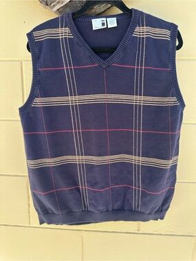 Navy Plaid V-Neck Sweater Vest - Unknown Brand